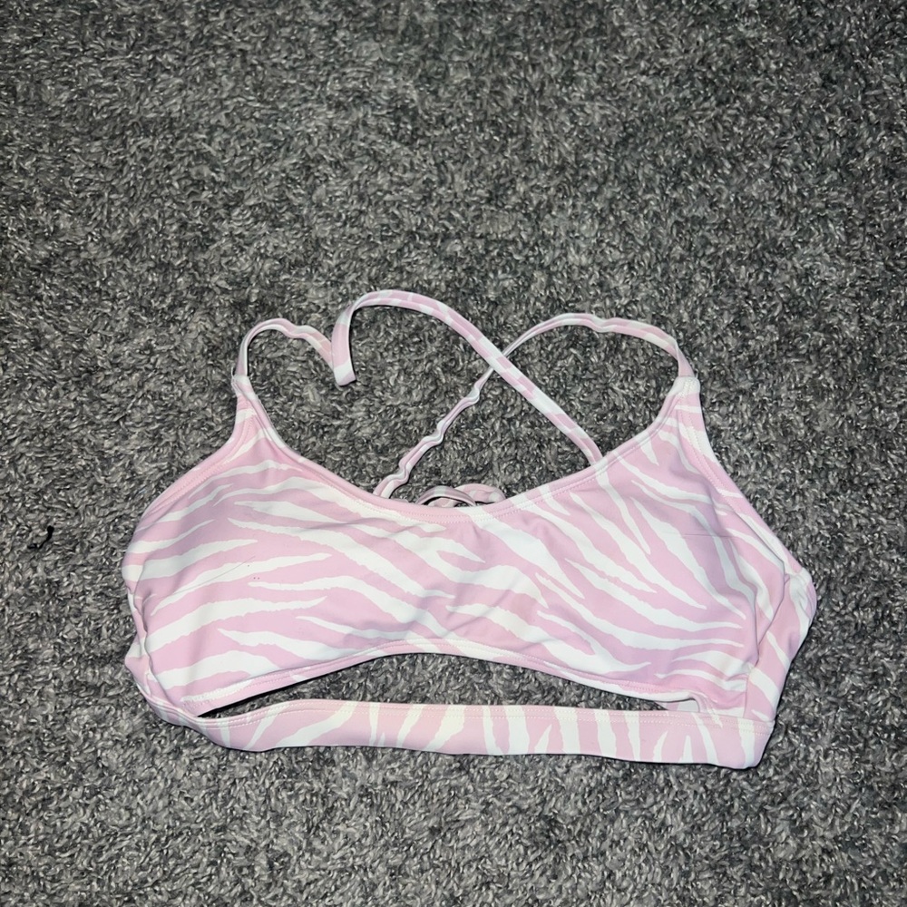 Pink and White Zebra Print Bikini Top